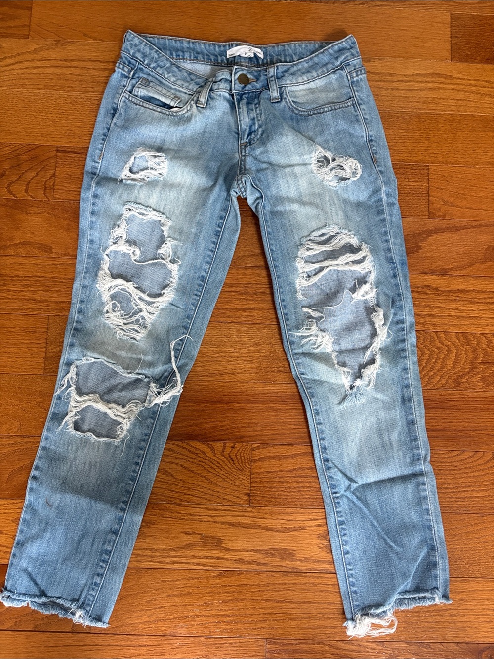 Forever 21 Light Blue Ripped Ankle Jeans